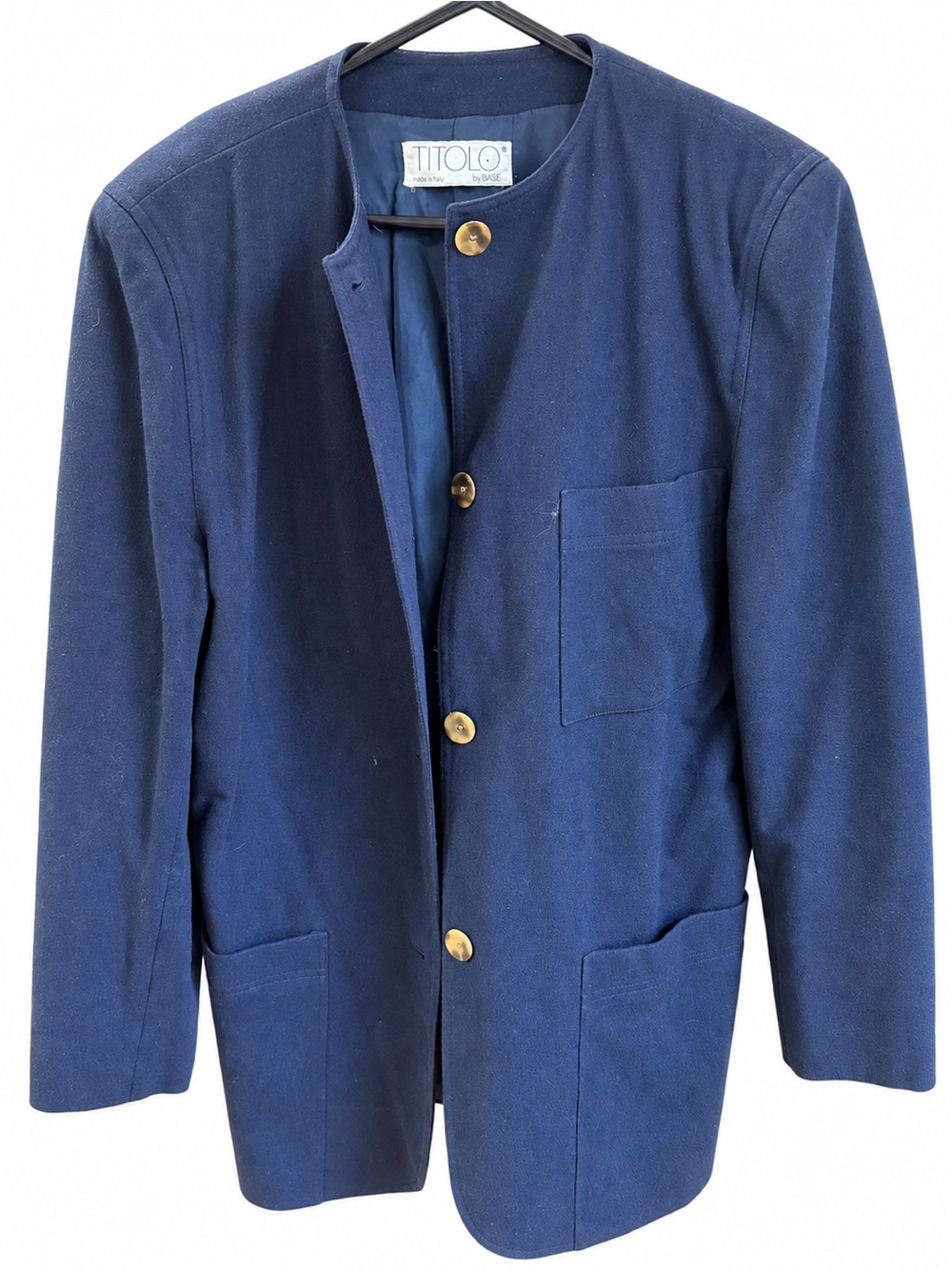 Titolo by Basile Navy Round-Neck Women's Jacket Made in Italy Wool Blend EU46